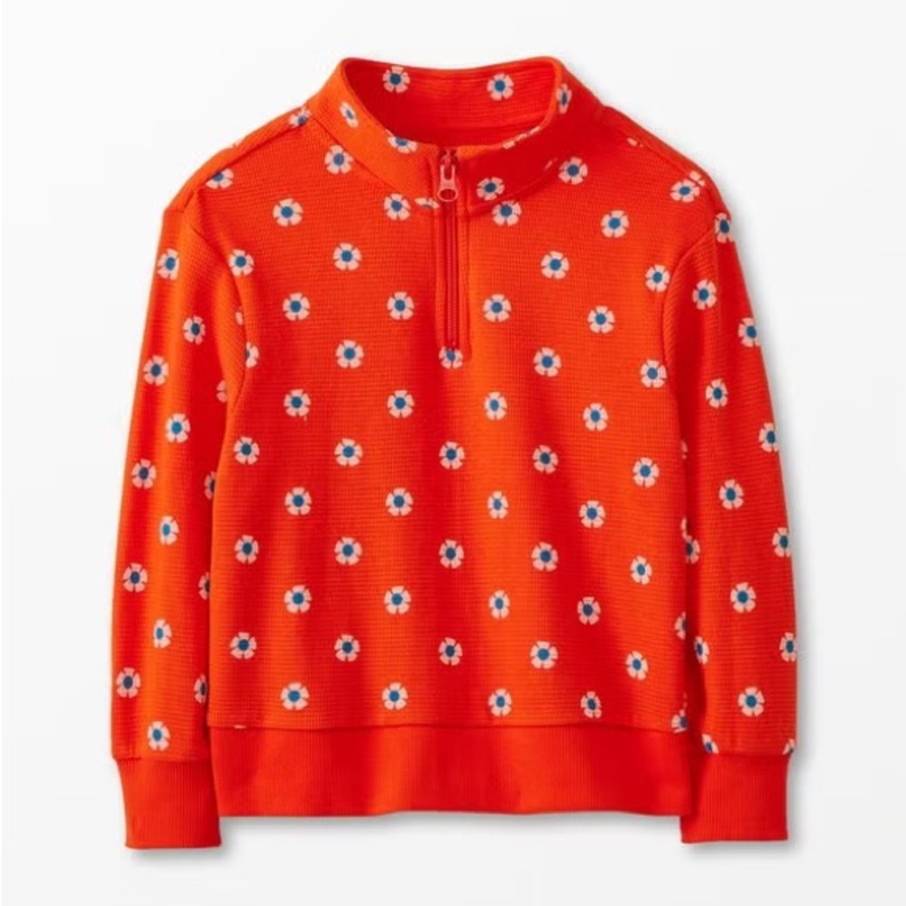 Hanna Andersson Print Waffle Knit Quarter Zip Sweatshirt